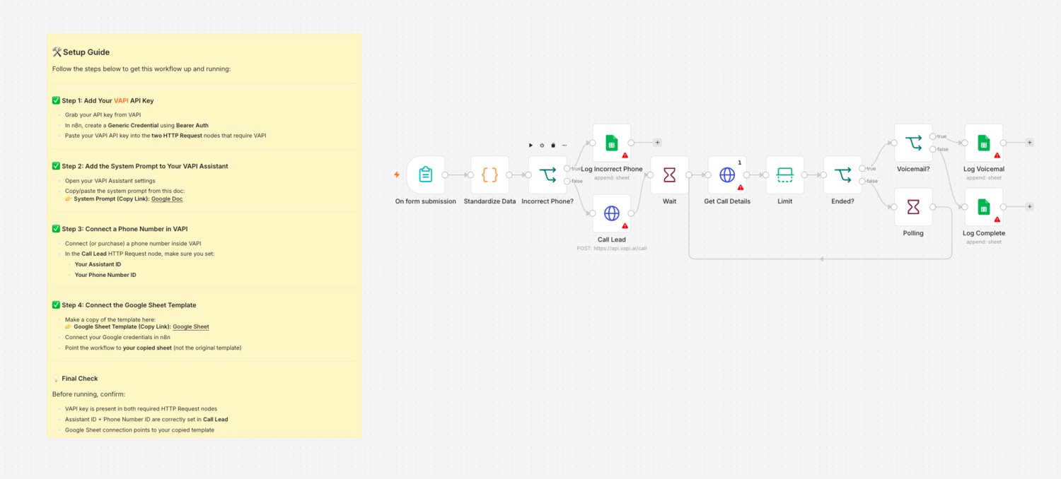 Voice-AI automation that calls leads, handles voicemail, and logs outcomes